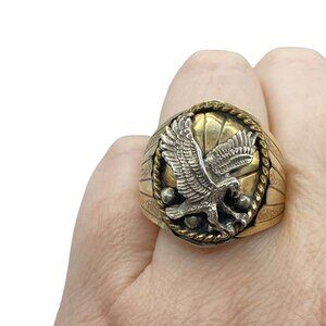 S. RAY Navajo Sterling Silver Handmade Eagle Men’s Ring Size 1O Vermeil Native